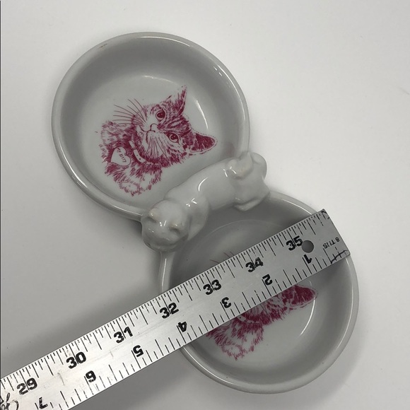 Ceramic vintage antique Cat dish pink cat decals - Picture 9 of 10